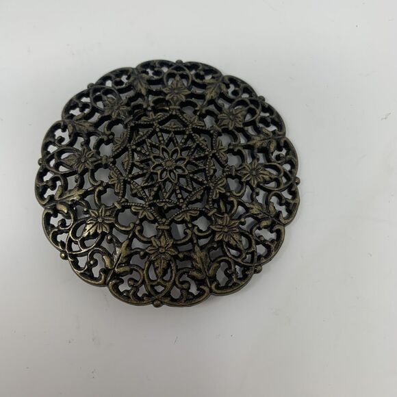Vintage Ornate Brass Filigree Belt Buckle Floral Round Metal Western - Picture 1 of 5